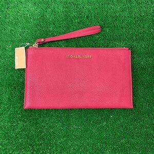 Michael Kors Jet Set Large Women Leather Top Zip Clutch Wristlet Wallet Hot Pink